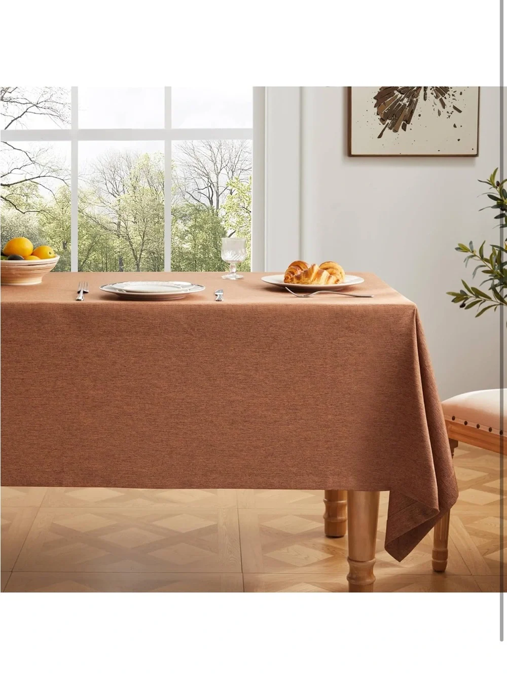 NEW Linen Textured Rectangle Heavyweight  Tablecloth, 60x104”. Caramel